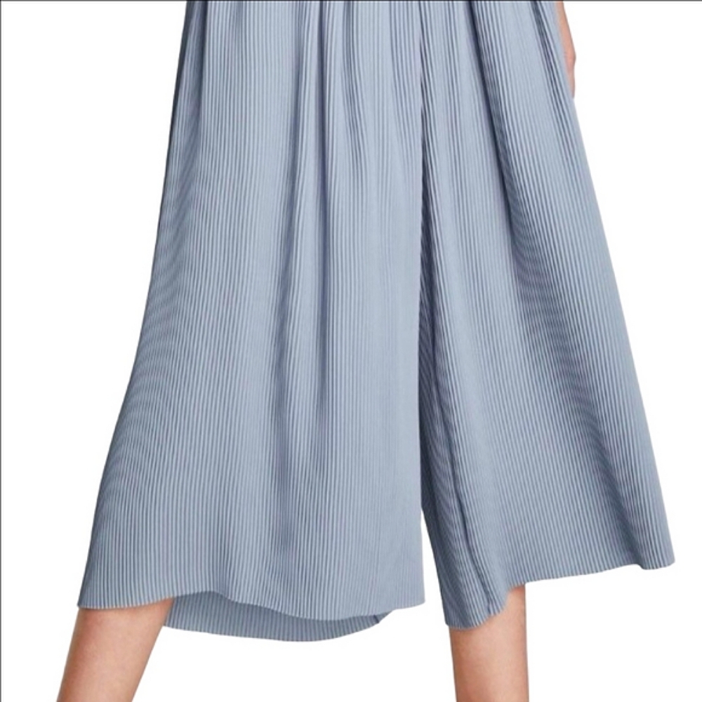 🆕 ZARA PLEATED CULOTTES TROUSERS LIGHT BLUE CROPPED PANTS WITH VELVET WAISTBAND - Picture 3 of 10